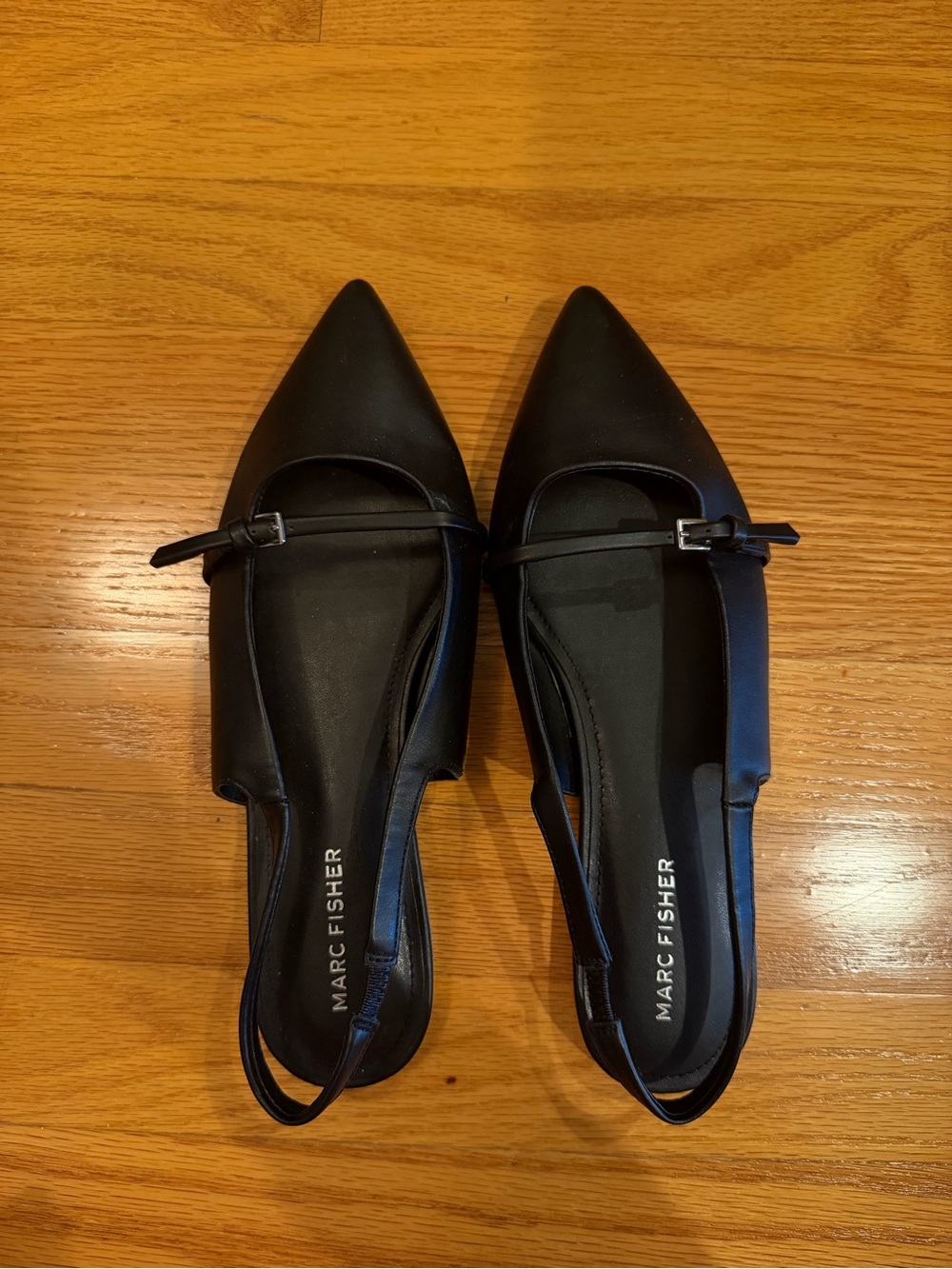 Marc Fisher Slim Strap Pointed Slingback Flats in Black
